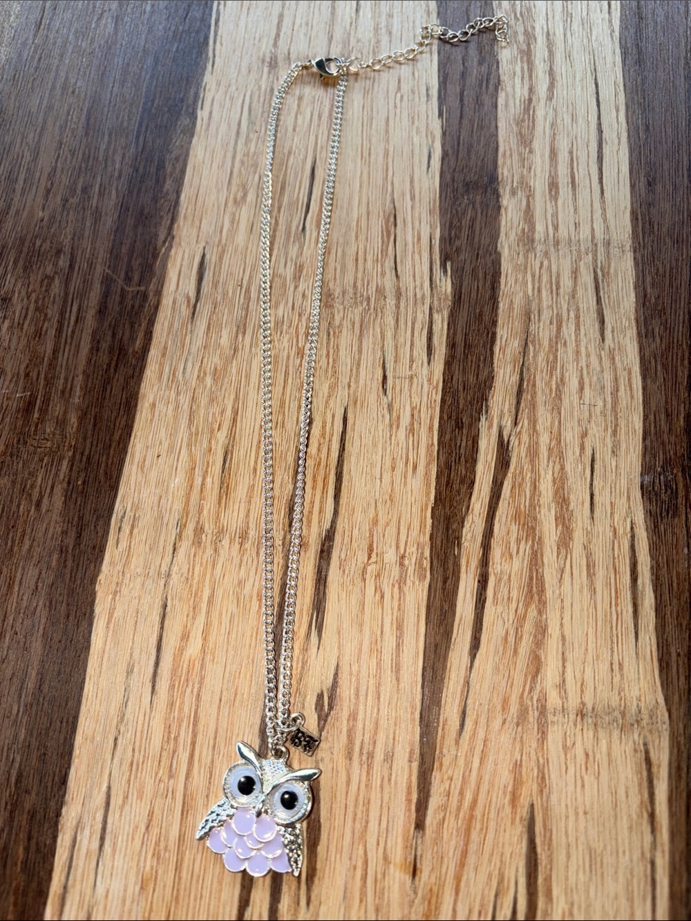 Silver Owl Pendant Necklace with Lavender Enamel